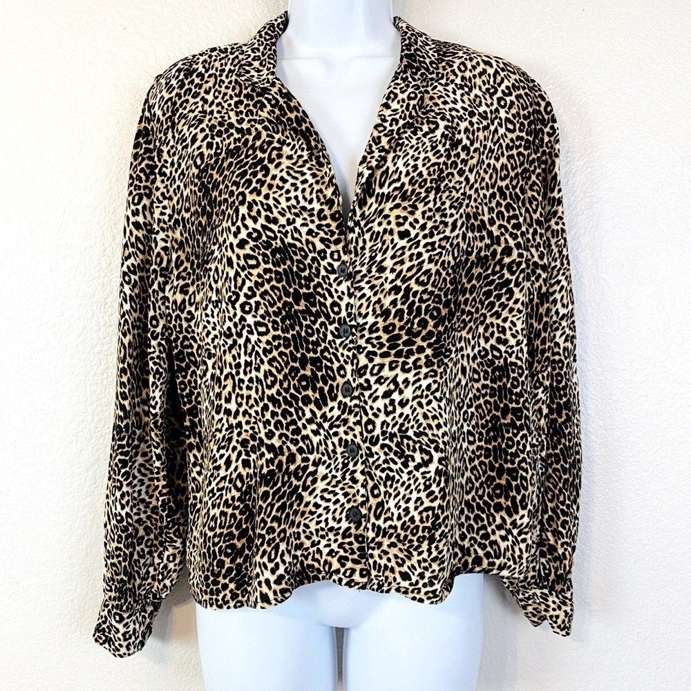 TopShop Cheetah Print Button Up Long Sleeve Blouse Size 8
